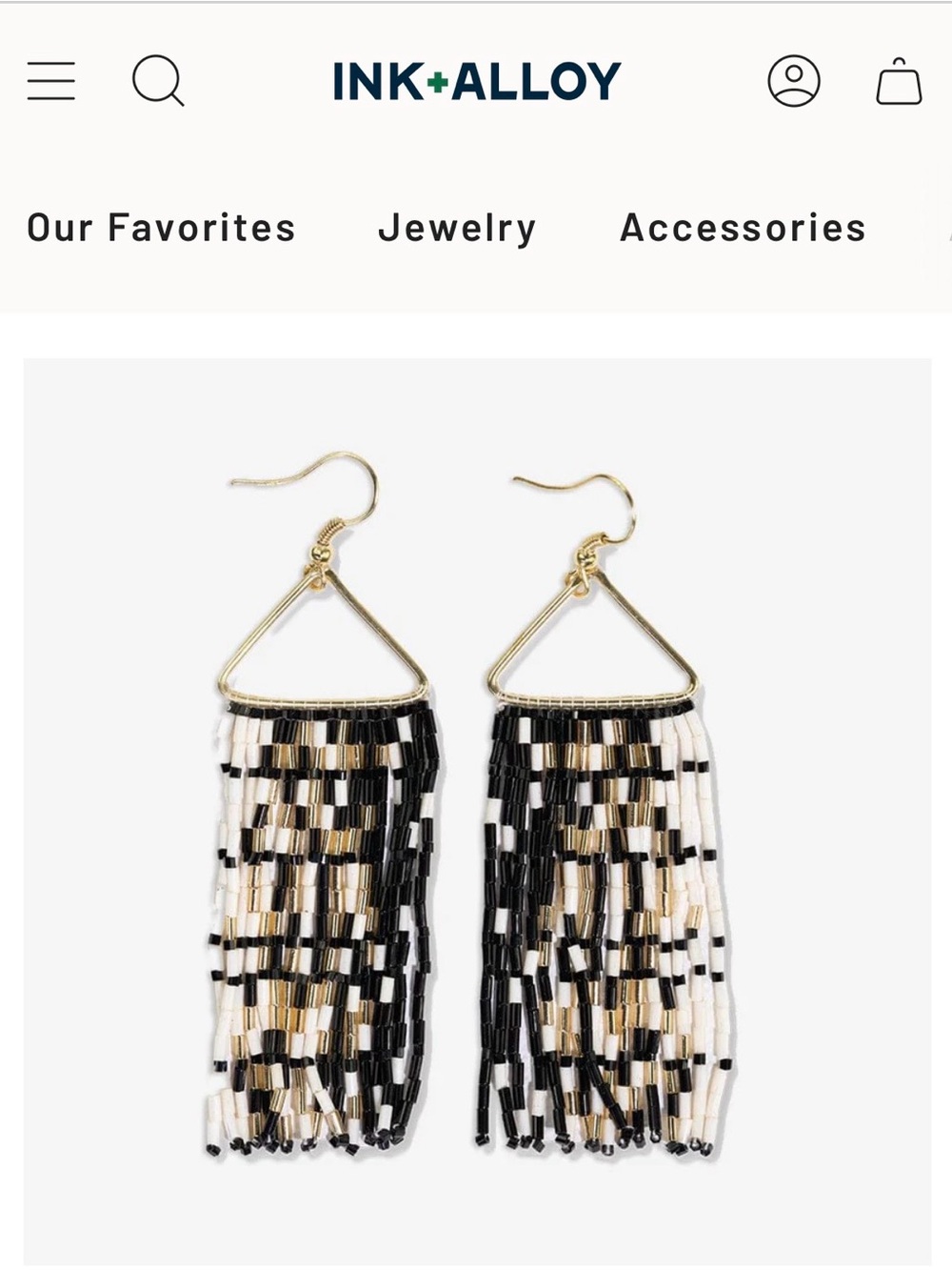 NWOB Ink + Alloy Patricia Triangle Top Gold & Green Beaded Fringe Drop Earrings